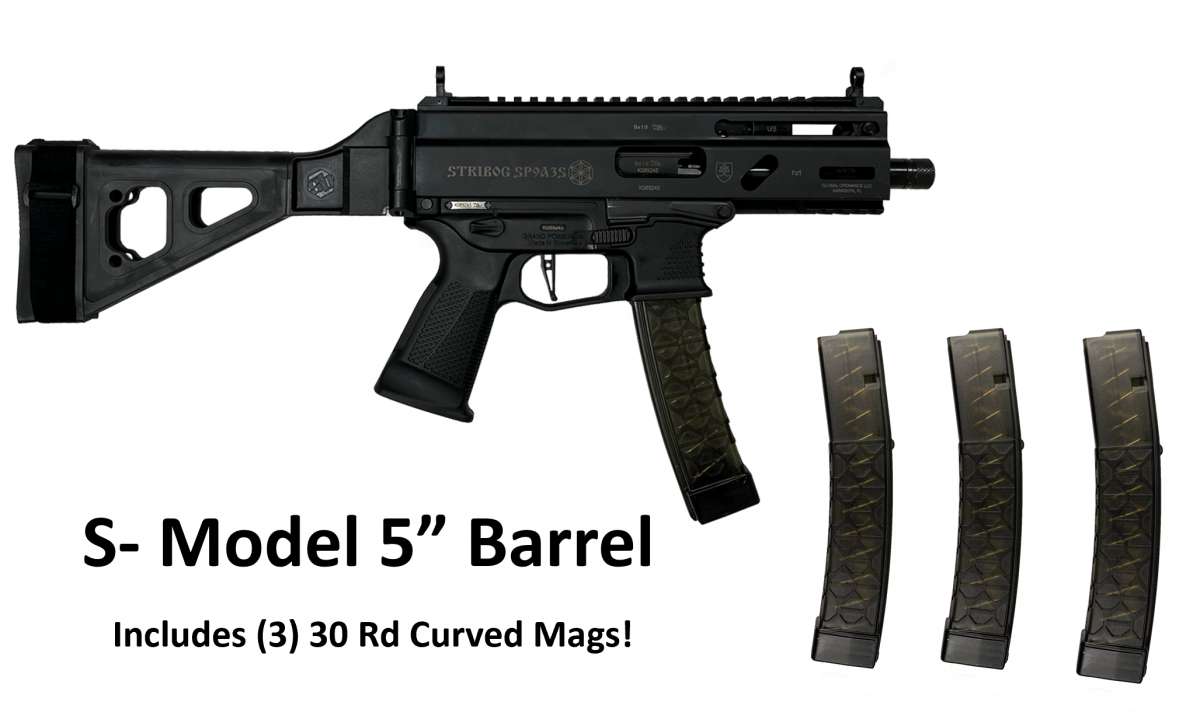 Grand Power Stribog SP9A3 S 5" 1/2x28 Barrel 30+1 9mm Delayed Roller + SB Tactical (SBT) Folding Brace (3) 30Rd Mags