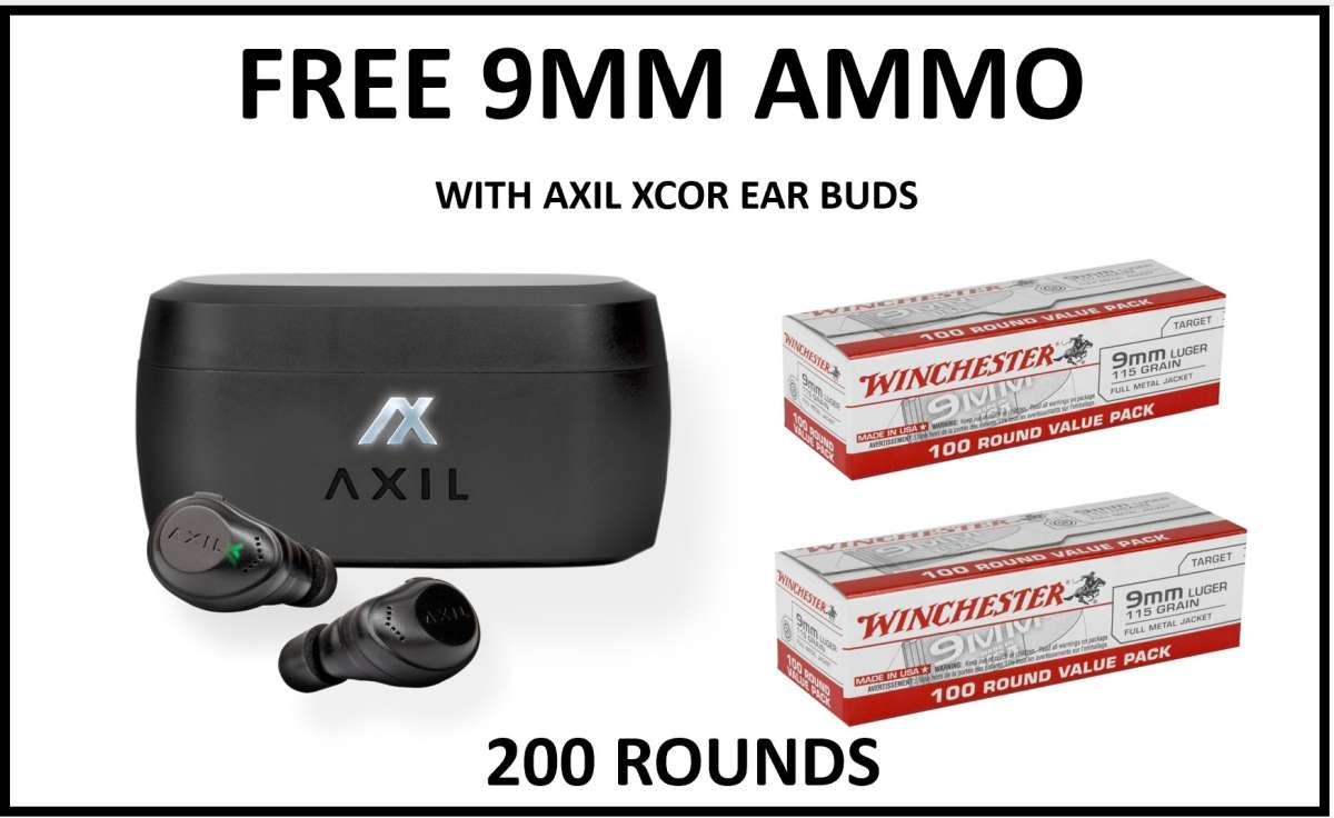 AXIL XCOR Wireless Bluetooth Ear Buds With 29DB SNR + 34 HR Run Time! Hearing Enhancement & Stereo Quality Sound All In One! + 200 RDS WINCHESTER 9MM AMMO FREE!